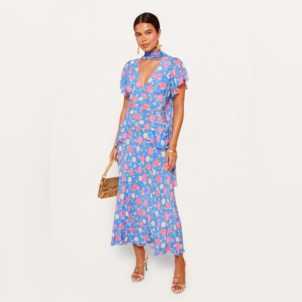 Rixo Evie Silk Midi Dress - Silk Floral Dress